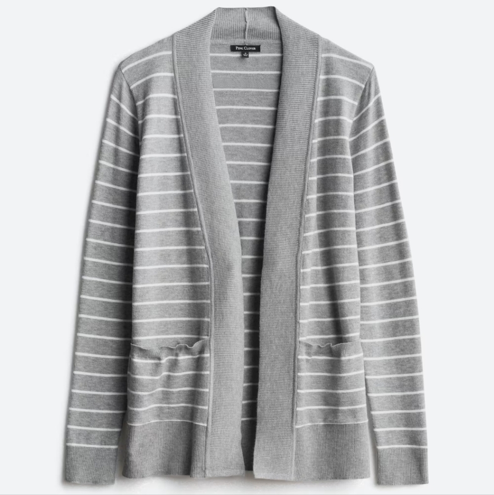 Pink Clover Gray and White Striped Cardigan